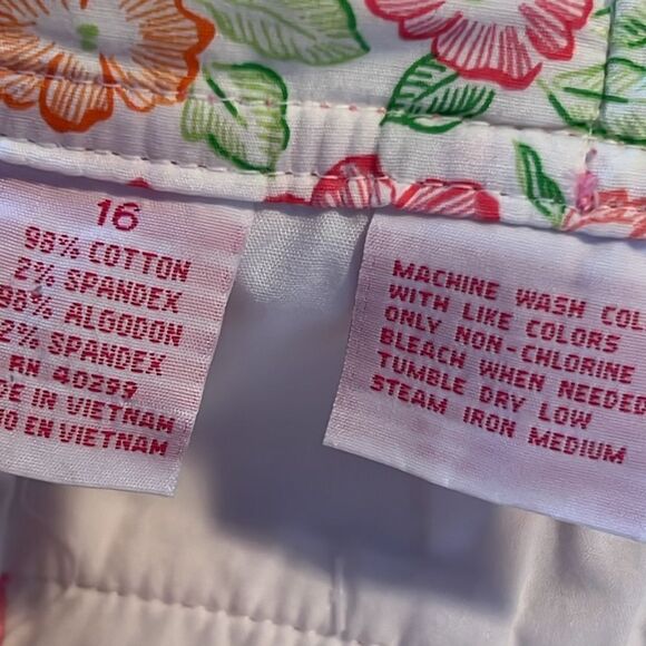 Cappagallo white cotton blend pants with hot pink trim size 16 - Picture 10 of 10